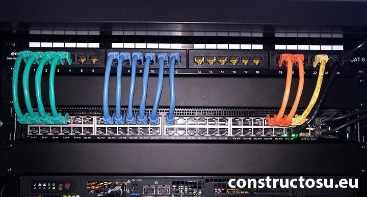 Panou de date cu cabluri flexibile și amplasare în cabinet metalic rack